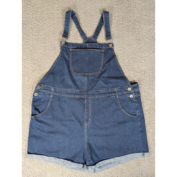 ModCloth Women's Dark Wash Denim Overall Shorts Adjustable Straps 2X Casual - Picture 2 of 8